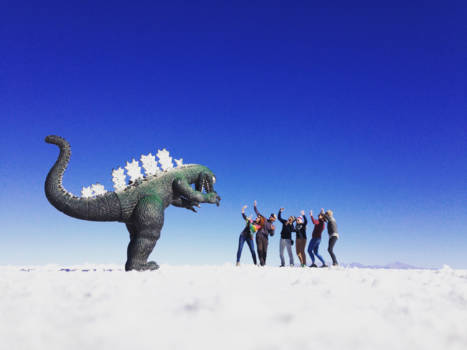 Salar de Uyuni - Kijk uit, een dinosaurus!